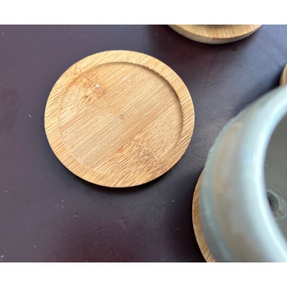 Rustic Ceramic Candle Holders Set Of 4 Bamboo Coasters - Unique Glaze Designs Sm - Picture 2 of 7